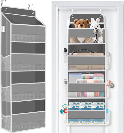 WISELIFE Over The Door Organizer Storage 4 Shelves Large Capacity Hanging Bedroom Storage Solution with 6 Side Pockets for Dorm Bathroom Pantry Nursery and Baby Essentials Holds up to 40 Lbs (Black)
