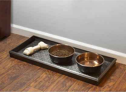 Good Directions Medium Boot Tray, Double Circles Multi-Purpose All Weather Decorative Tray, Shoes, Plants, Pet Bowls, 30x13x2 Inch, Dark Zinc Gray Steel