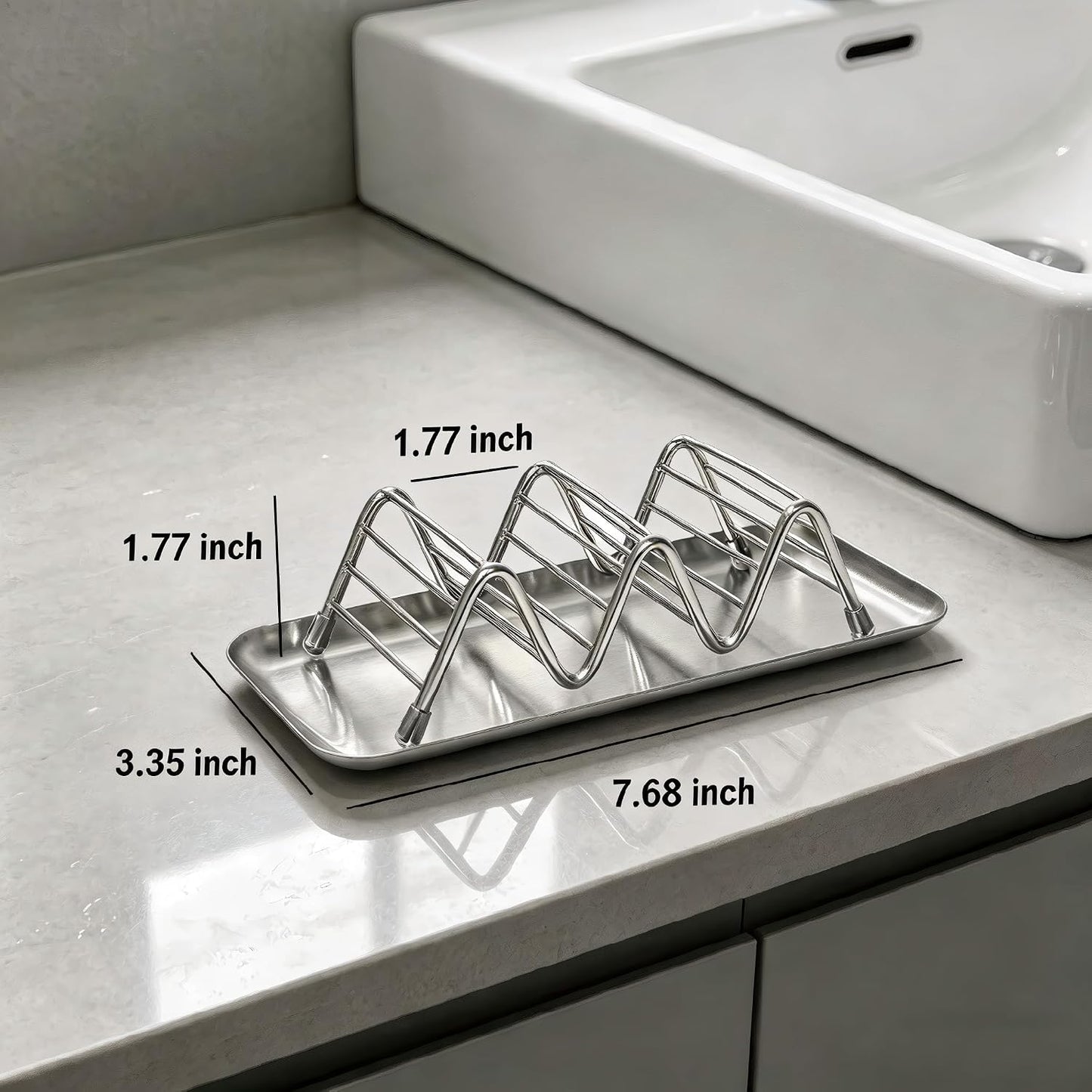 304 Stainless Steel Wavy Soap Dish, Self Draining Shampoo Bar Holder with Removable Drip Tray, Rustproof Quick Dry Bar Soap Organizer for Shower Bathroom Kitchen, Holds 2-3 Bars, 1 Pack