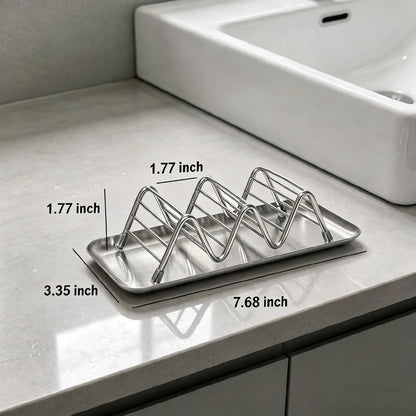 304 Stainless Steel Wavy Soap Dish, Self Draining Shampoo Bar Holder with Removable Drip Tray, Rustproof Quick Dry Bar Soap Organizer for Shower Bathroom Kitchen, Holds 2-3 Bars, 1 Pack