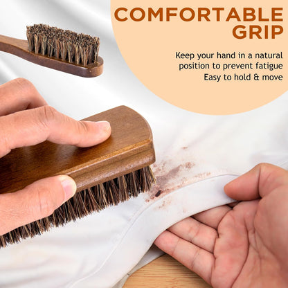 TAKAVU Laundry Brush Set, Soft Boar Bristle, Gentle on Delicate Fabrics | Stain Scrub Brush for Clothes, Upholstery, Delicate Knits, Cotton & Linen, Washable Spot & Garment Care Cleaner