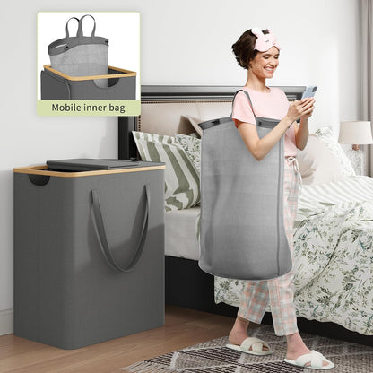 175L Laundry Hamper with Lid 3 Section, Extra Large Laundry Basket with 3 Removable Bags, 46 GAL Laundry Basket Organizer for Bedroom, Laundry Room, Dorm, Grey