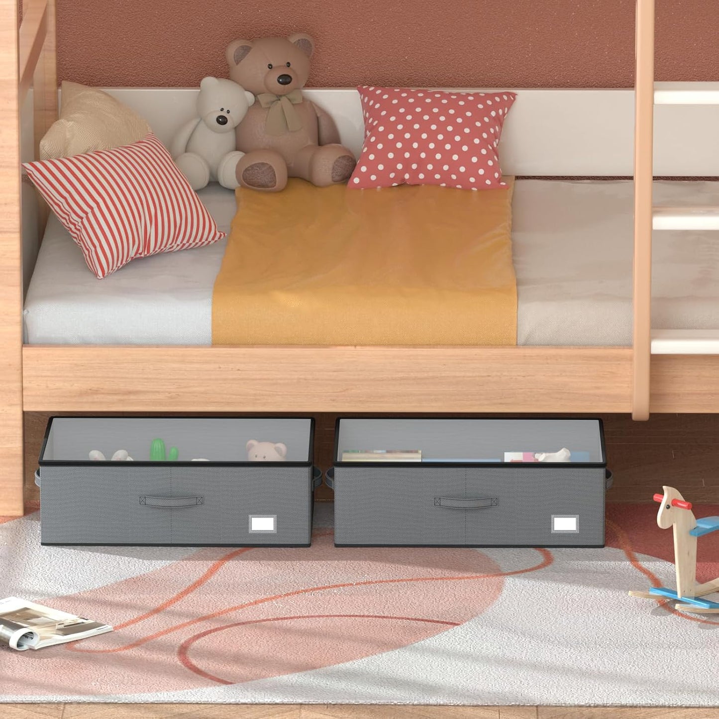 EE-RoomWorld Under Bed Storage with Wheels, No Assemble Required 5.5 inches height grey under bed storage bins,Low Profile Rolling Underbed Shoe Storage containers，dorm underbed storage drawers