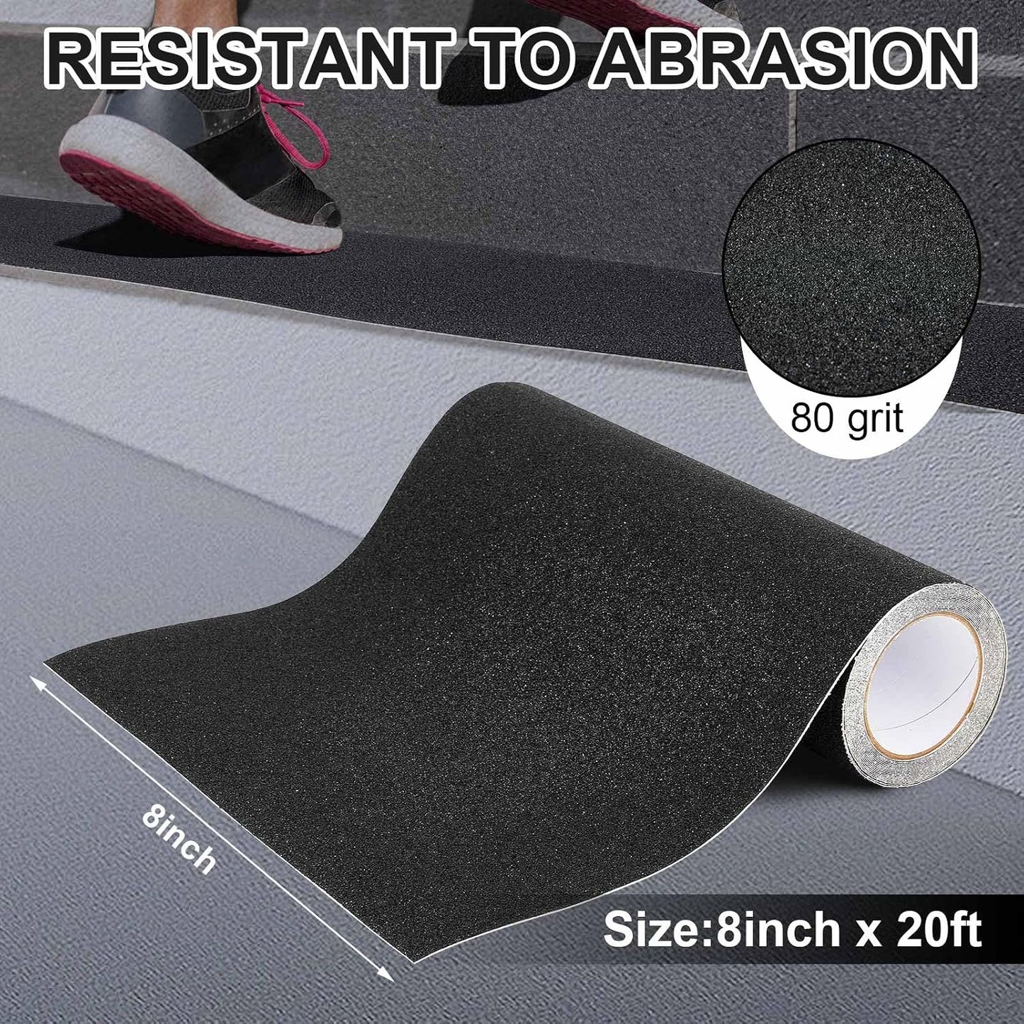 Watersay 8 Inch x 20 ft Anti Slip Traction Tape Waterproof Clear Non Skid Tape Durable Grip and Friction Stair Non Slip Strips Abrasive Adhesive for Stairs Steps Ramp Outdoor Indoor