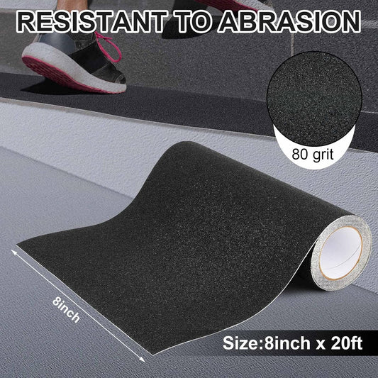 Watersay 8 Inch x 20 ft Anti Slip Traction Tape Waterproof Clear Non Skid Tape Durable Grip and Friction Stair Non Slip Strips Abrasive Adhesive for Stairs Steps Ramp Outdoor Indoor