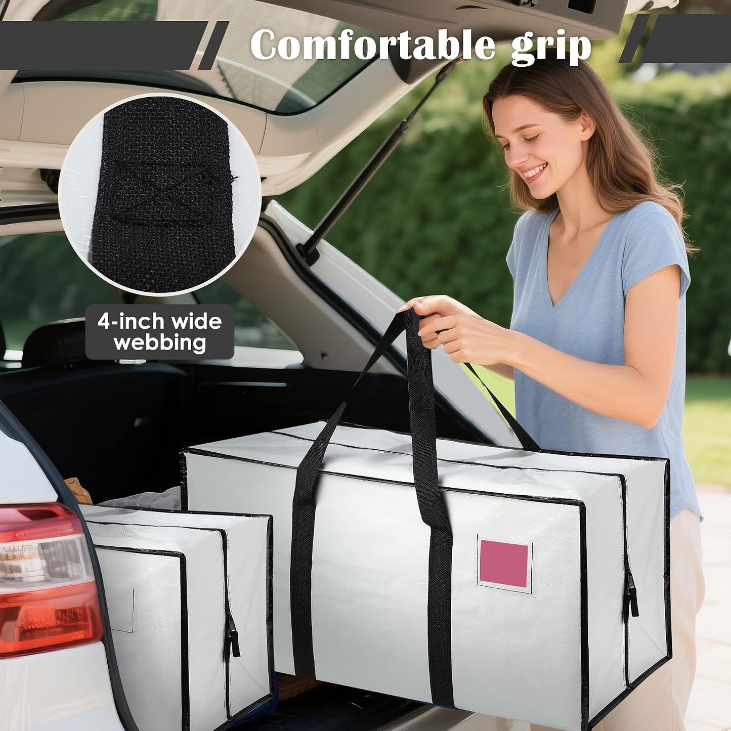6 Pack Moving Bags Heavy Duty 210GSM with Full-Open Side Zipper, 93L 220lbs Waterproof Foldable Storage Totes for College Dorm Move-In, Moving Boxes Alternative & Home Organization, Blue
