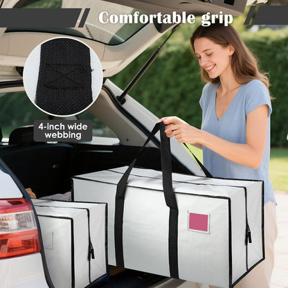 6 Pack Moving Bags Heavy Duty 210GSM with Full-Open Side Zipper, 93L 220lbs Waterproof Foldable Storage Totes for College Dorm Move-In, Moving Boxes Alternative & Home Organization, Blue
