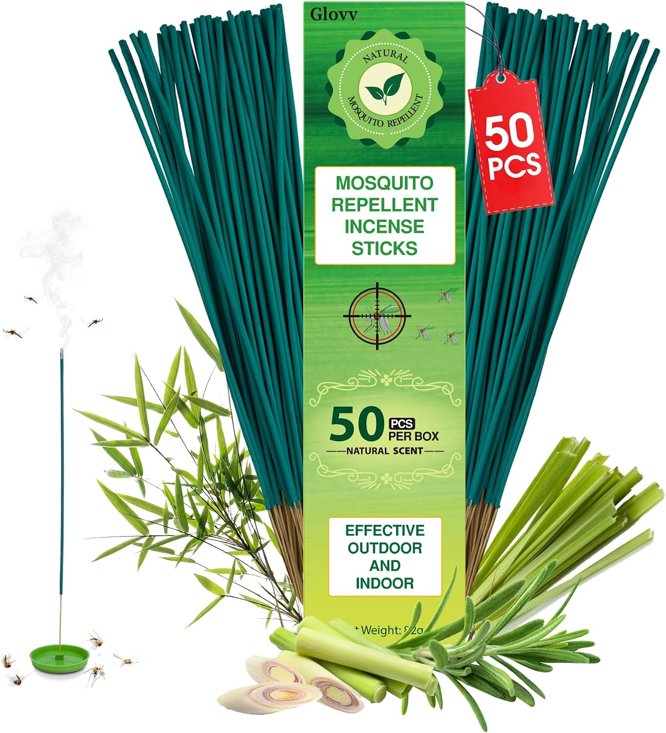 Mosquito Repellent Outdoor Patio 100 PCS Citronella Oil Mosquito Incense Sticks, Plant-Based Indoors Gnat Control for Camping Essentials, Fishing, Hiking, Yard, Backyard Travel