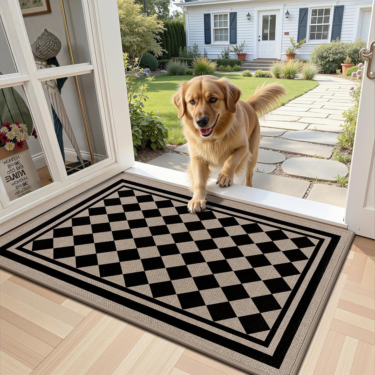 Vaukki Indoor Door Mat 17"x30", Ultra Thin Doormat Indoor Entrance, Non Slip Rubber Backed Inside Welcome Mat for Front Door, Low-Profile Washable Dirt Trapper Entry Floor Mat for Entryway, Sweet Home