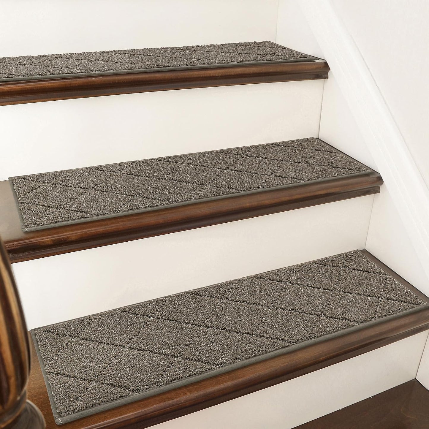 COSY HOMEER Edging Stair Treads Non-Slip Carpet Mat 28inX9in Indoor Stair Runners for Wooden Steps, Edging Stair Rugs for Kids and Dogs, 100% Polyester TPE Backing(4pc, Beige)