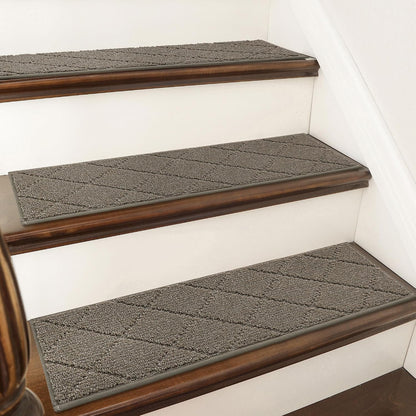 COSY HOMEER Edging Stair Treads Non-Slip Carpet Mat 28inX9in Indoor Stair Runners for Wooden Steps, Edging Stair Rugs for Kids and Dogs, 100% Polyester TPE Backing(4pc, Beige)