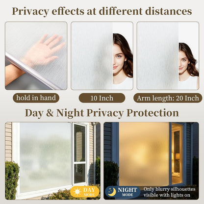 Frosted Window Privacy Film - Brushed Silver Static Cling Glass Film for Bathroom, Day and Night Door Privacy Film Window Cover to Stop Dog Barking, 17.5x78.7 Inch, Pure