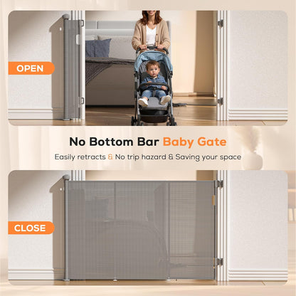 Retractable Baby Gate for Stairs, 42" Tall X 200" Wide Mesh Dog Gate Indoor, Child Gate for Doorways, Hallways, Deck, Indoor Outdoor Pet Baby Safety Essentials for Home, Black