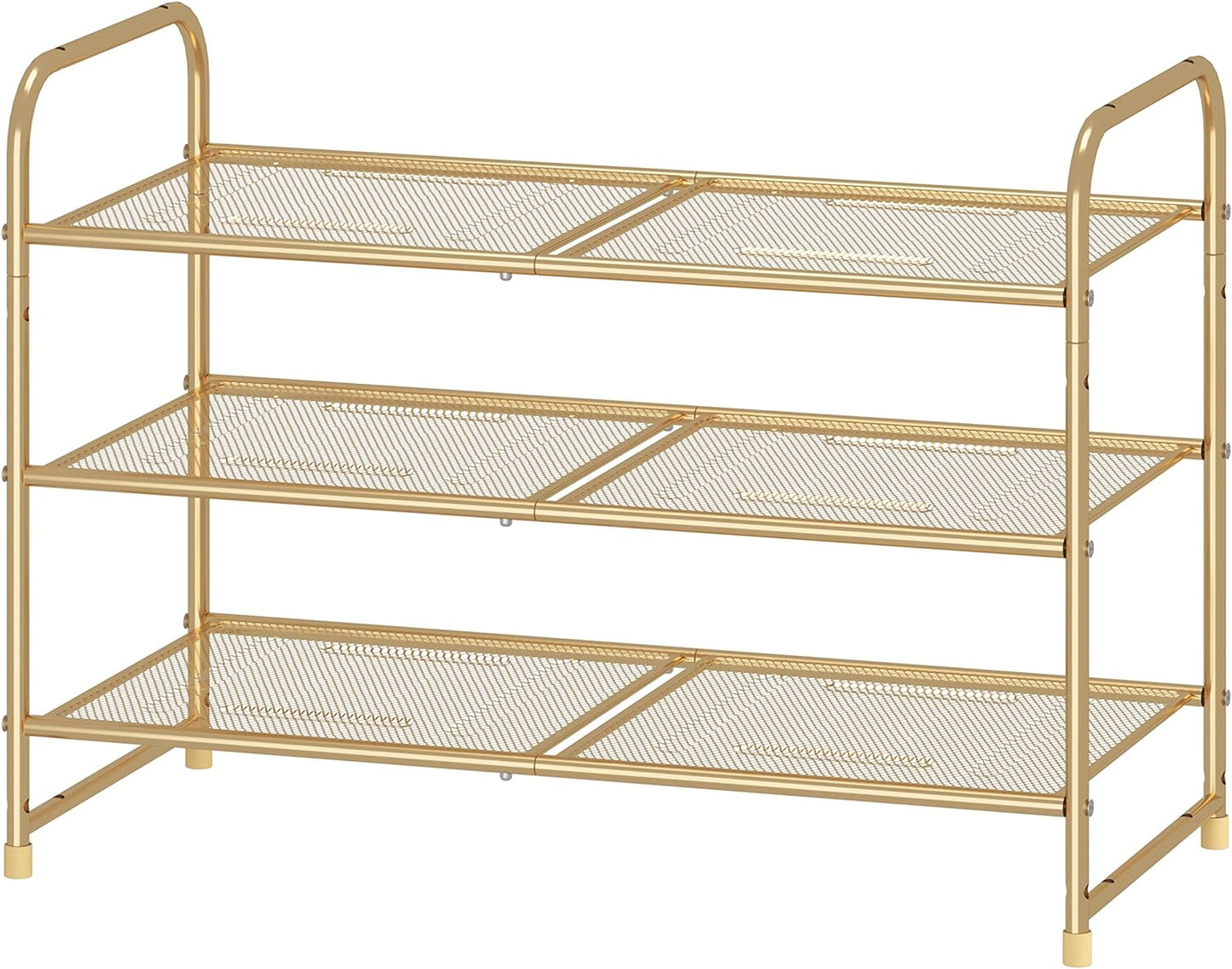 Simple Trending 3-Tier Stackable Shoe Rack, Expandable & Adjustable Shoe Shelf Storage Organizer, Wire Grid, Black