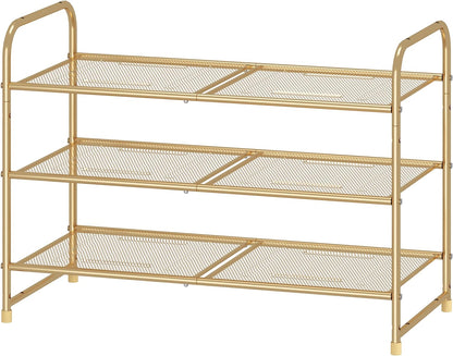 Simple Trending 3-Tier Stackable Shoe Rack, Expandable & Adjustable Shoe Shelf Storage Organizer, Wire Grid, Black