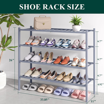 Smiry Bamboo Shoe Rack for Closet, 3 Tier Wooden Shoe Organizer, Stackable Wood Shoe Storage Shelf for Entryway, 14 Vertical Slats, One-piece Heavy-Duty Legs, 26.77"x11.02"x18.31", Natural
