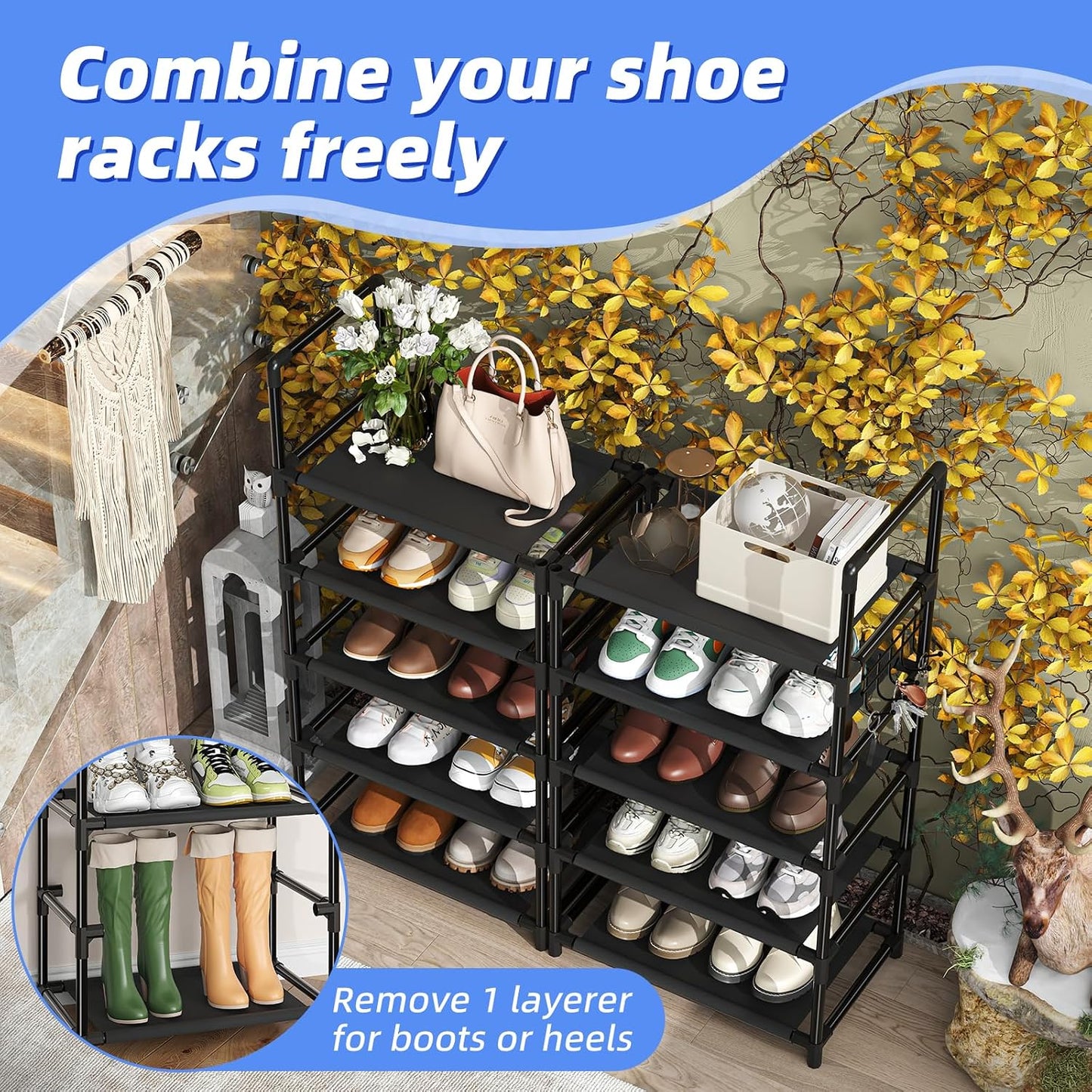 Simple Trending Tall Shoe Rack Storage Holds 40 Pairs, 10 Tier Shoe Organizer Shelf Large Capacity for Entryway Closet, Black
