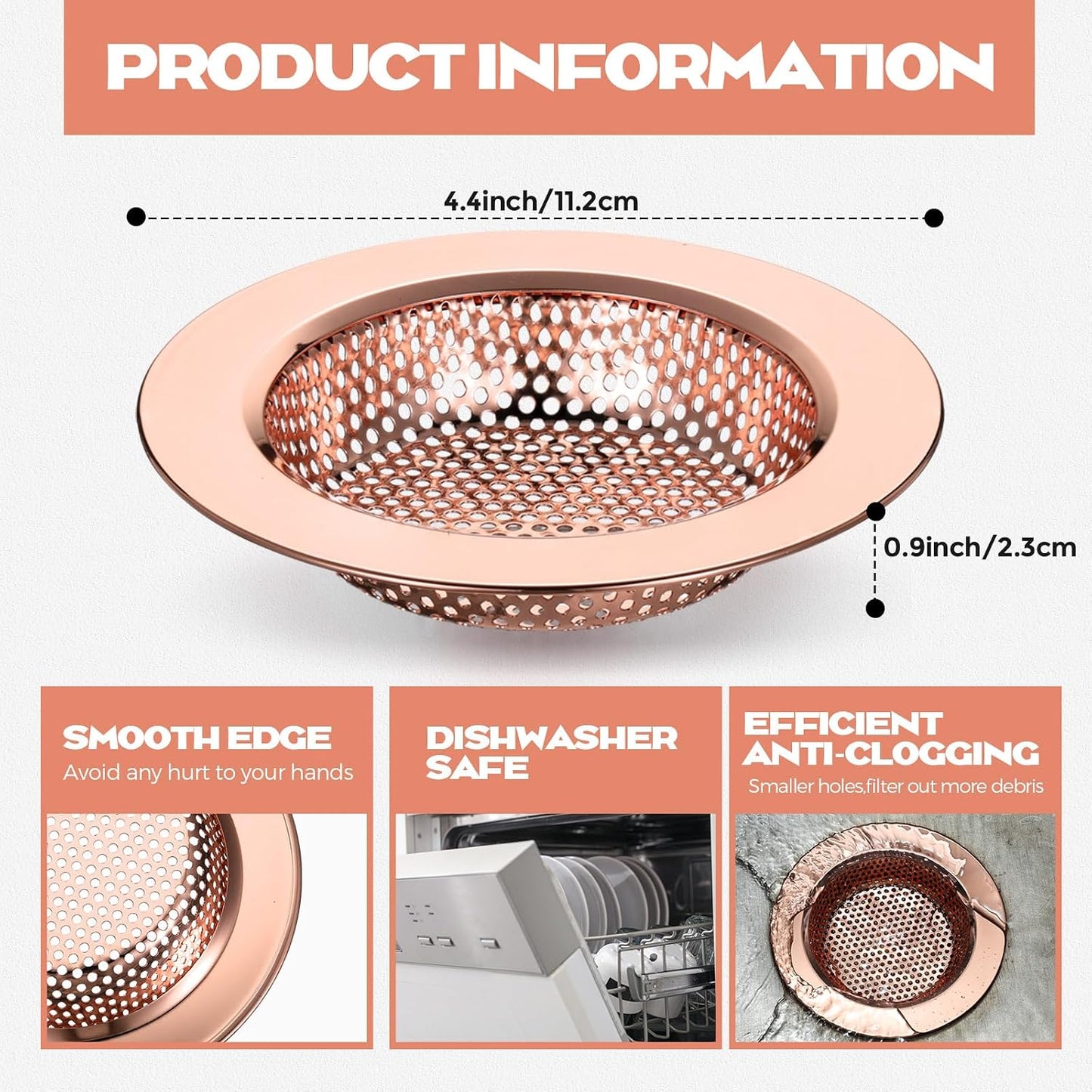 Retisee 2 Pcs Sink Strainer Stainless Steel Kitchen Sink Drain Strainer Basket Cover Mesh Hair Food Catcher, Large Wide Rim of 4.4 Diameter(Brushed Silver)