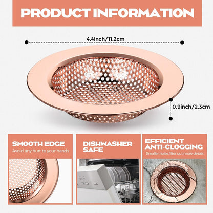 Retisee 2 Pcs Sink Strainer Stainless Steel Kitchen Sink Drain Strainer Basket Cover Mesh Hair Food Catcher, Large Wide Rim of 4.4 Diameter(Brushed Silver)