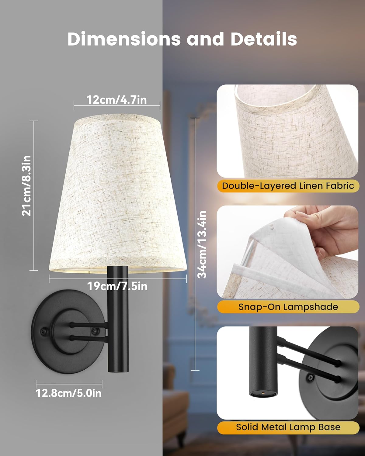 TECOMLIGHT Battery Operated Wall Sconces Lights for Bedroom Set of 2, Wireless Rechargeable LED Wall Lamp with Remote & Touch Control, Wall Mount Lighting Fixture for Living Room, Satin Gold