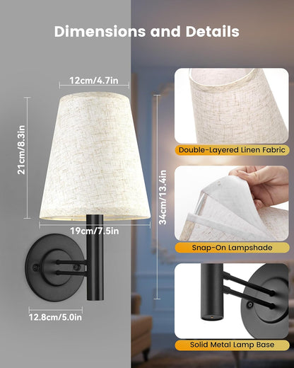 TECOMLIGHT Battery Operated Wall Sconces Lights for Bedroom Set of 2, Wireless Rechargeable LED Wall Lamp with Remote & Touch Control, Wall Mount Lighting Fixture for Living Room, Satin Gold