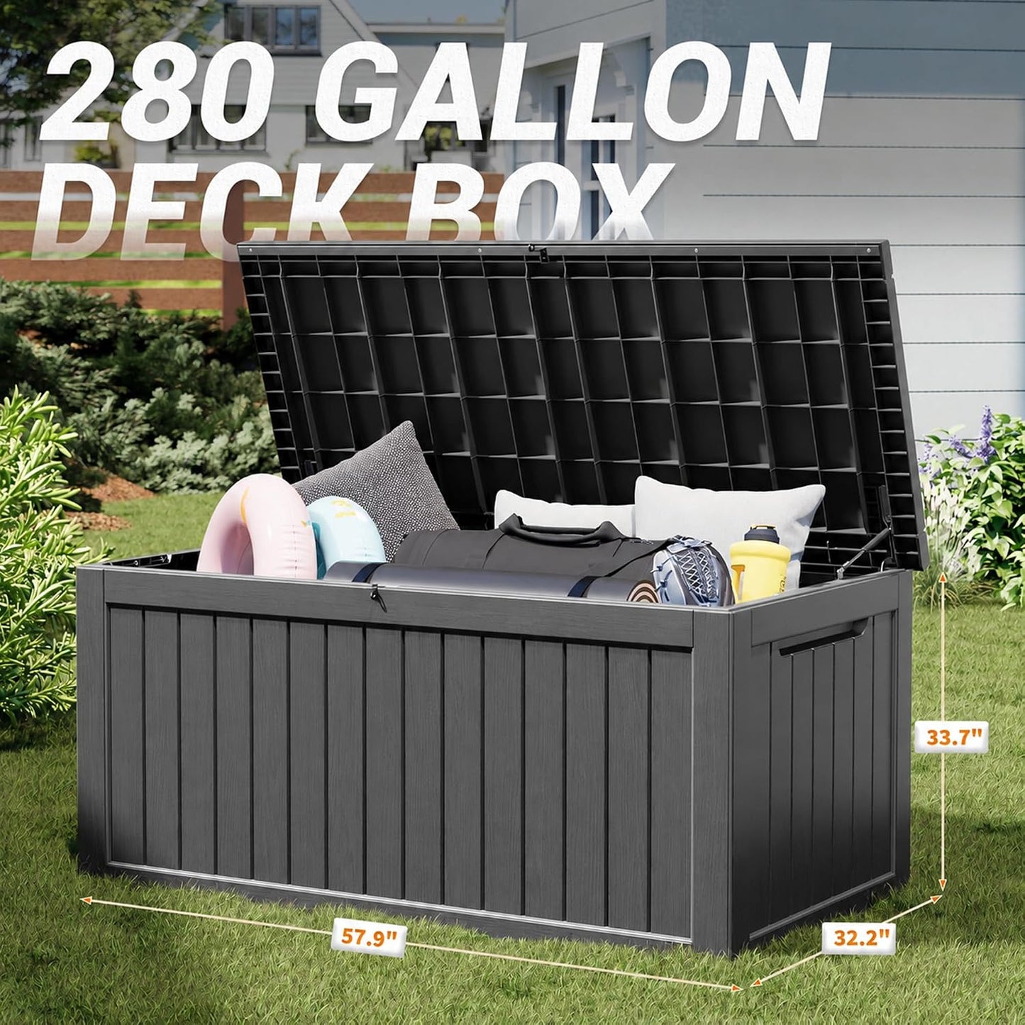KAMABOKO 31 Gallon Outdoor Storage Box, Resin Deck Boxes Indoor and outdoor, Waterproof Storage Box Lockable Lid for Garden Tools, Package Delivery, Pool Supplies, Patio Cushions, Black