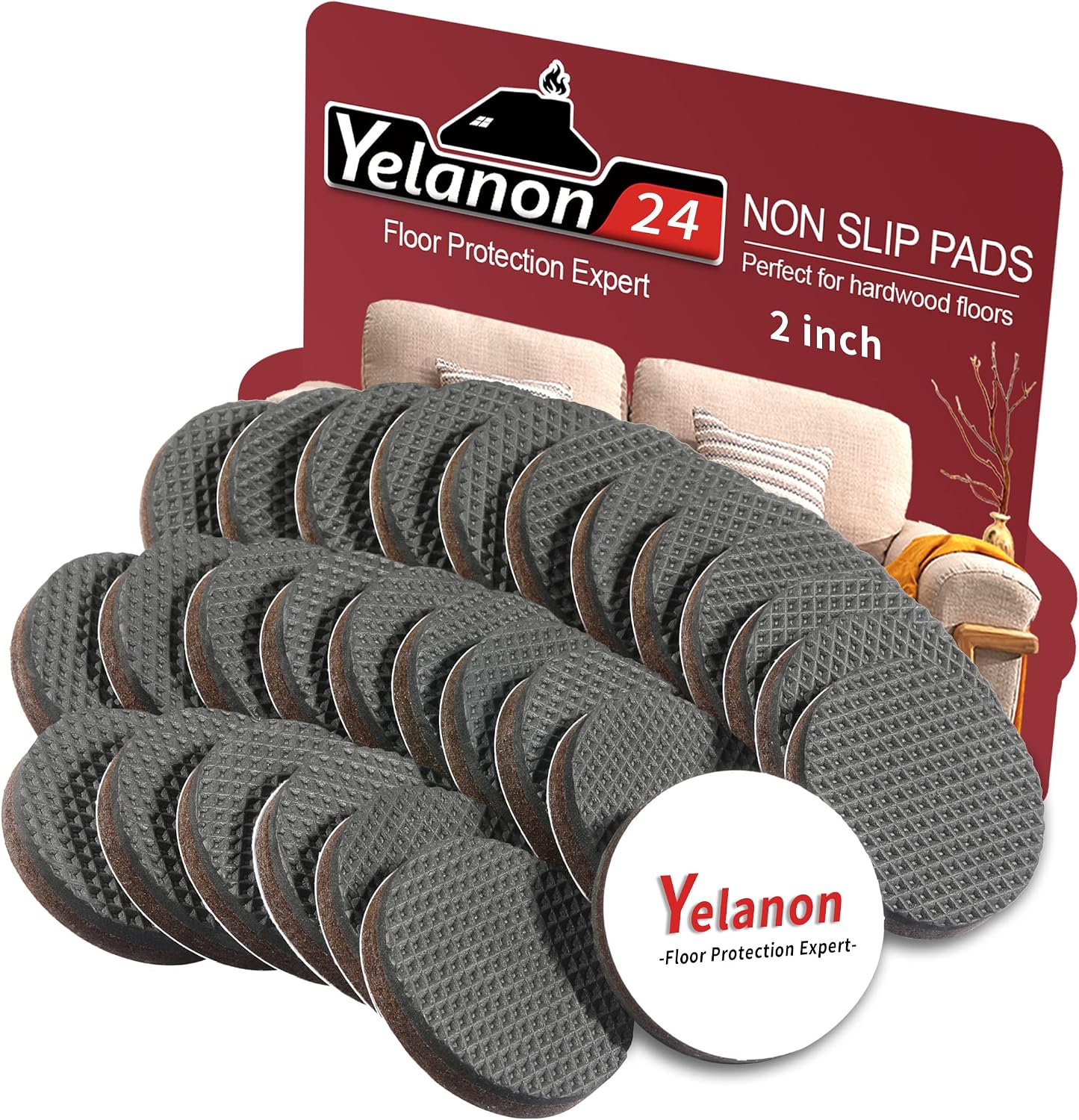 Yelanon Non Slip Furniture Pads -12pcs 4" Furniture Grippers Hardwood Floors, Non Skid for Furniture Legs,Self Adhesive Rubber Feet, Anti Slide Furniture Floors Protectors for Keep Couch Stoppers