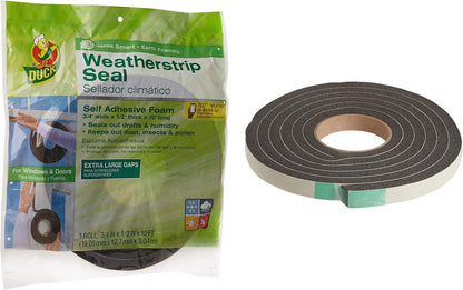 Duck Brand Self Adhesive Foam Weatherstrip Seal for Extra Large Gaps, 3/4-In x 1/2-In x 10-Ft, 1 Roll, 284426