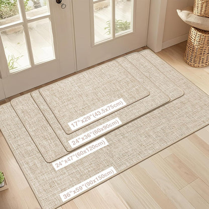 LEKEEPGO Ultra Thin Indoor Door Mat 17"x29", Low-Profile Door Mat Indoor Entrance, Non Slip Rubber Backing Inside Doormat Washable Welcome Front Entryway Dirt Trapper Entry Mat, Khaki