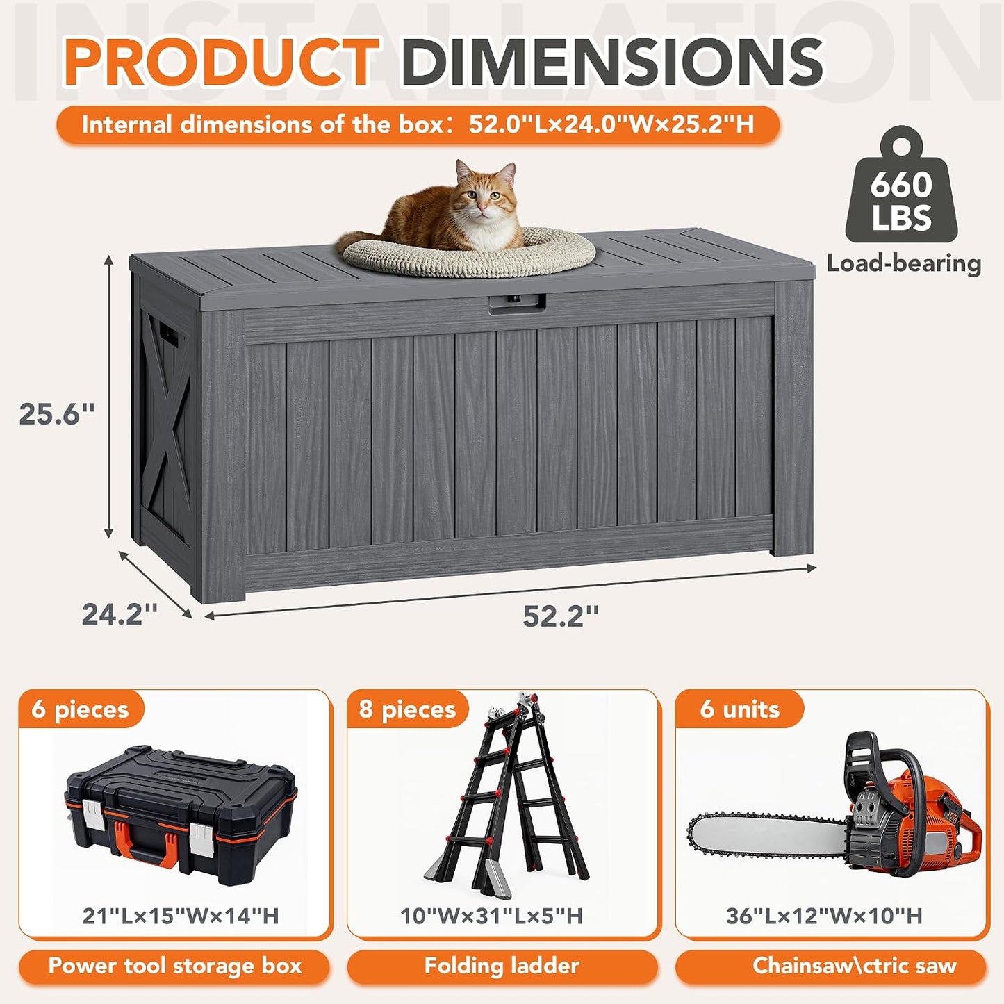 32 Gallon Deck Box Outdoor Indoor Waterproof Storage Box for Patio Furniture, Pool Accessories, Garden Tools, and Cushion Storage, Black