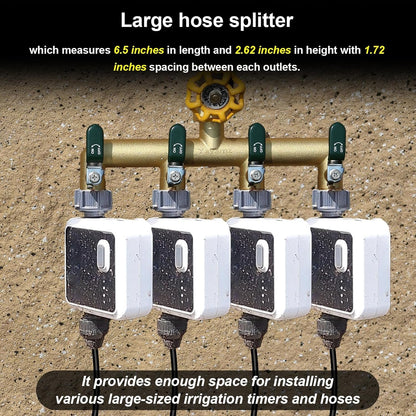 Garden Hose Splitter, 3/4” Rust and Freeze Resistant Outdoor Hose Manifold with 2 Green Extra Long Handles Faucet Adapter-Heavy Duty Brass 2-Way Valve
