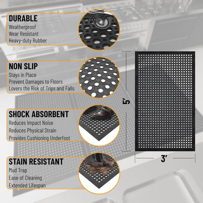 Ottomanson Waterproof Rubber Outdoor Doormat – Heavy-Duty Non-Slip Rubber Floor Mat with Ridge Scraper Pattern, All-Weather Front Door Entry Mat for Mud & Dirt Control – 18" x 30", Black