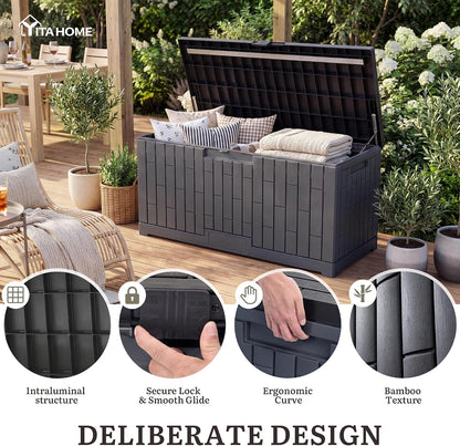 YITAHOME 31 Gallon Outdoor Storage Deck Box | Waterproof Resin Package Delivery and Storage Box with Lockable Lid for Patio Furniture Cushions, Pool Accessories, Garden