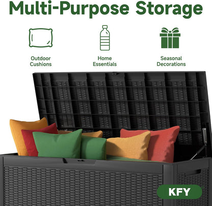320 Gallon Waterproof Outdoor Storage Box, UV Resistant Resin Deck Box with Hydraulic Rod for Reinforced Stability, Perfect for Patio, Garden, and Pool（Black，320 Gallon）