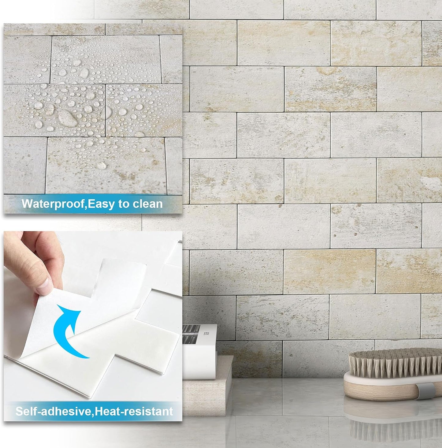 BeNice Peel and Stick Backsplash for Kitchen,Bathroom Wall Backsplash Tile Peel and Stick Shower Tiles Waterproof(10sheets,Rustic Beige)