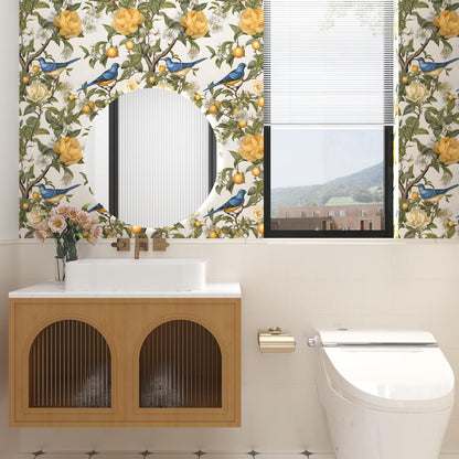Danodoi Yellow Floral Wallpaper Peel and Stick Vinyl Wallpaper Stick and Peel Colorful Contact Paper for Cabinets Waterproof Self Adhesive Wall Paper for Kitchen Countertop Wall 17.5" x 118"