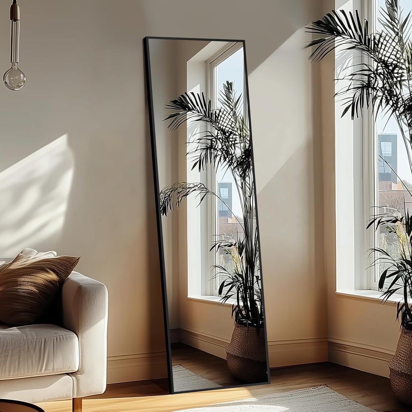 Delma Wall Full Length Mirror,Standing Mirror Full Body,Large Floor for Wall Door Bedroom Bathroom Living Room with Aluminium Frame(with Stand,56x15-Black)