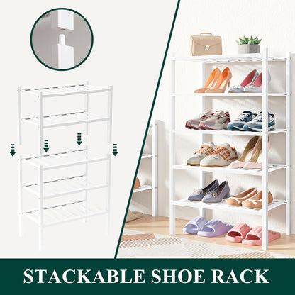 Smiry Bamboo Shoe Rack for Closet, 3 Tier Wooden Shoe Organizer, Stackable Wood Shoe Storage Shelf for Entryway, 14 Vertical Slats, One-piece Heavy-Duty Legs, 26.77"x11.02"x18.31", Natural