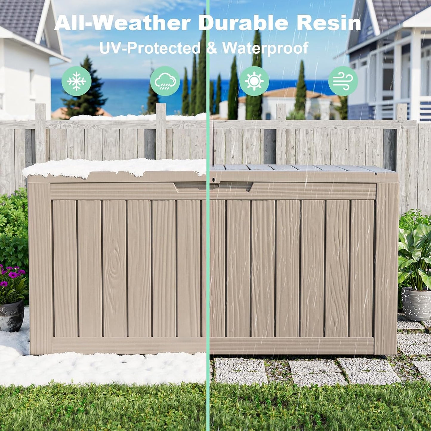 35 Gallon Waterproof Outdoor Storage Box,Deck Boxs for Outdoor and Indoor Use,Deck Storage Box for Picnic Supplies,Gardening Tools,Lockable and Easy to Install(Black)