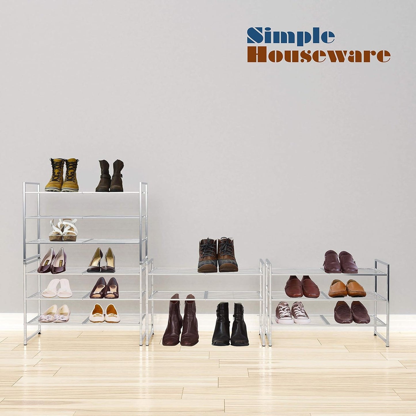 Simple Houseware 3-Tier Stackable Shoes Rack Storage Shelf, Black