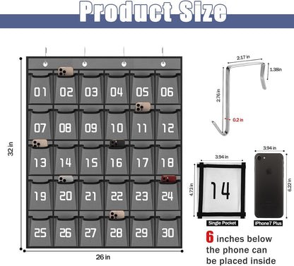 Loghot 36 Numbered Pockets Classroom Pocket Chart for Cell Phone Holder | Wall Door Hanging Pocket Organizer for Phone Calculator Holder, Phone Pouch for School Classroom & Office Phone Management
