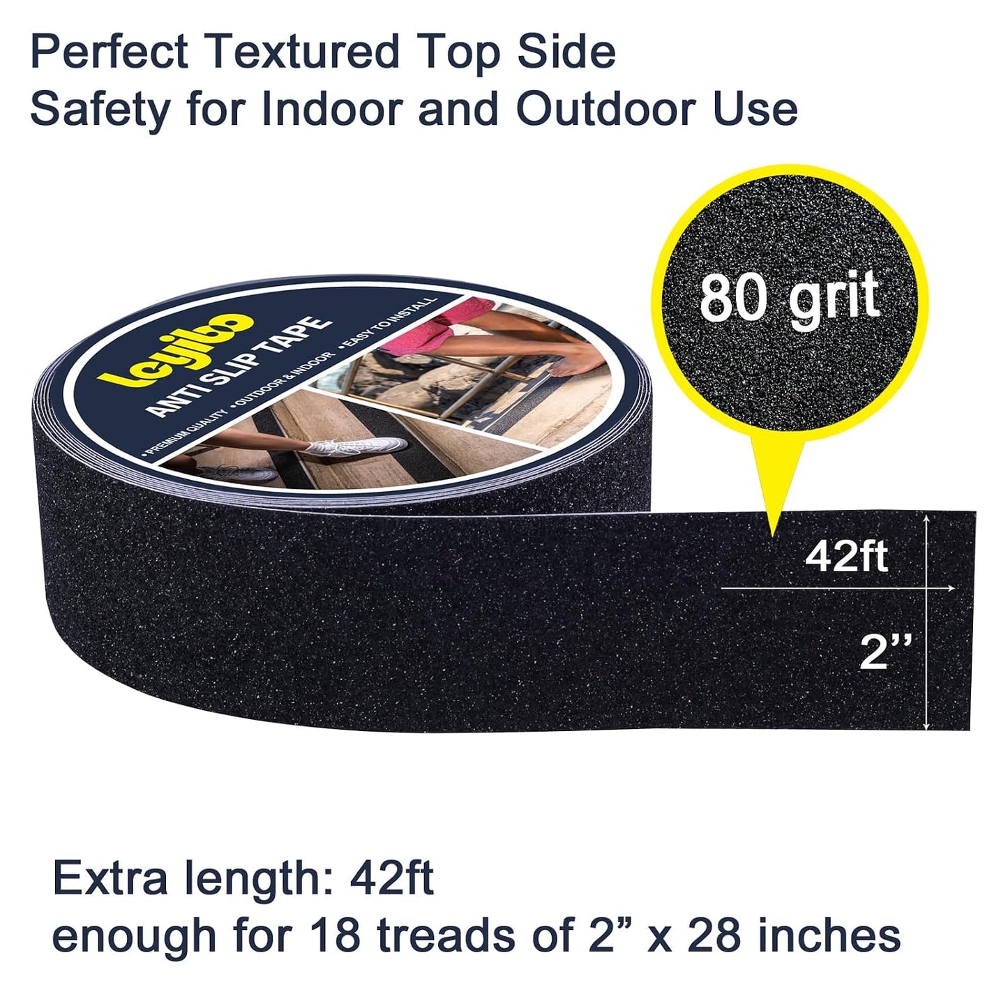 Anti Slip Tape with Glow in Dark Stripe for Stairs, 6”x35ft, Grip Tape for Stairs Steps for Outdoor/Indoor, Waterproof Non Slip Strips for Stair Treads, High Traction, Easy Install