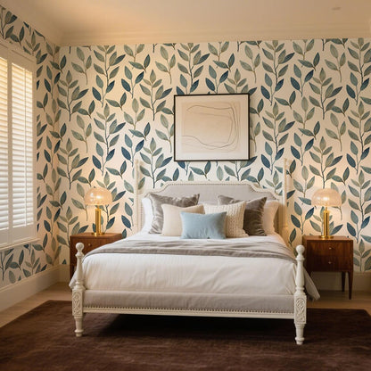 Blue Gold Leaf Peel and Stick Wallpaper Modern Self Adhesive Contact Paper Waterproof Removable Wall Paper for Bathroom Living Room 17.7"x70.8" Luxury Decorative Wallpaper