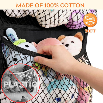 Ofiray-home Cotton Over The Door Stuffed Animal Storage | Toy Organizer for Storage Plush Toys, Stuffed Animal Holder with 4 Large Pockets, Hanging Door Organizer for Nursery