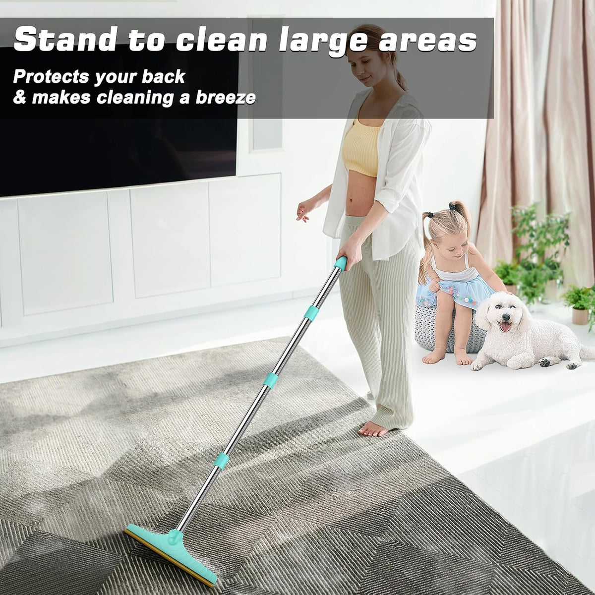 B-Land Carpet Rake for Pet Hair Removal, Reusable Pet Hair Remover with 60” Adjustable Long Handle, Carpet Scraper Broom Dog Cat Hair Remover Tool Fur Sweeper for Rugs, Mats