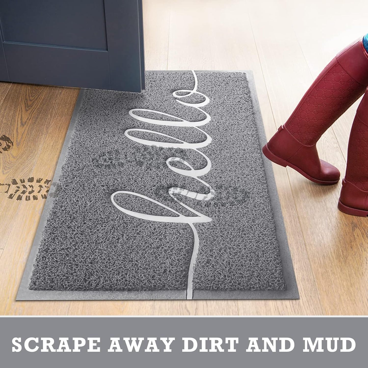 CozyBounty Black Door Mat Welcome Mats Outdoor Indoor Non-Slip Doormat for Entryway Low-Profile Floor Mat for Yard, Garage, High Traffic Areas (30"x17.5", Black)