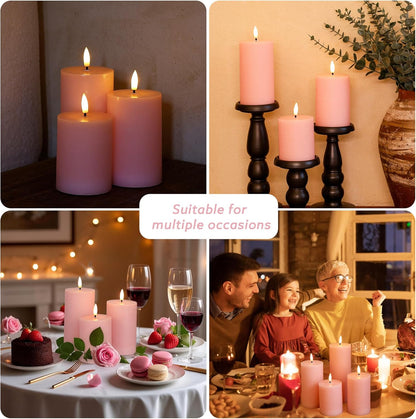 White Flameless Pillar Candles, Battery Operated Wax Candles with Remote, Flat Top Flickering Flameless Candles, LED Candle for Home, Wedding, Party Decor, Set of 3, Φ 3" H 4" 5" 6"