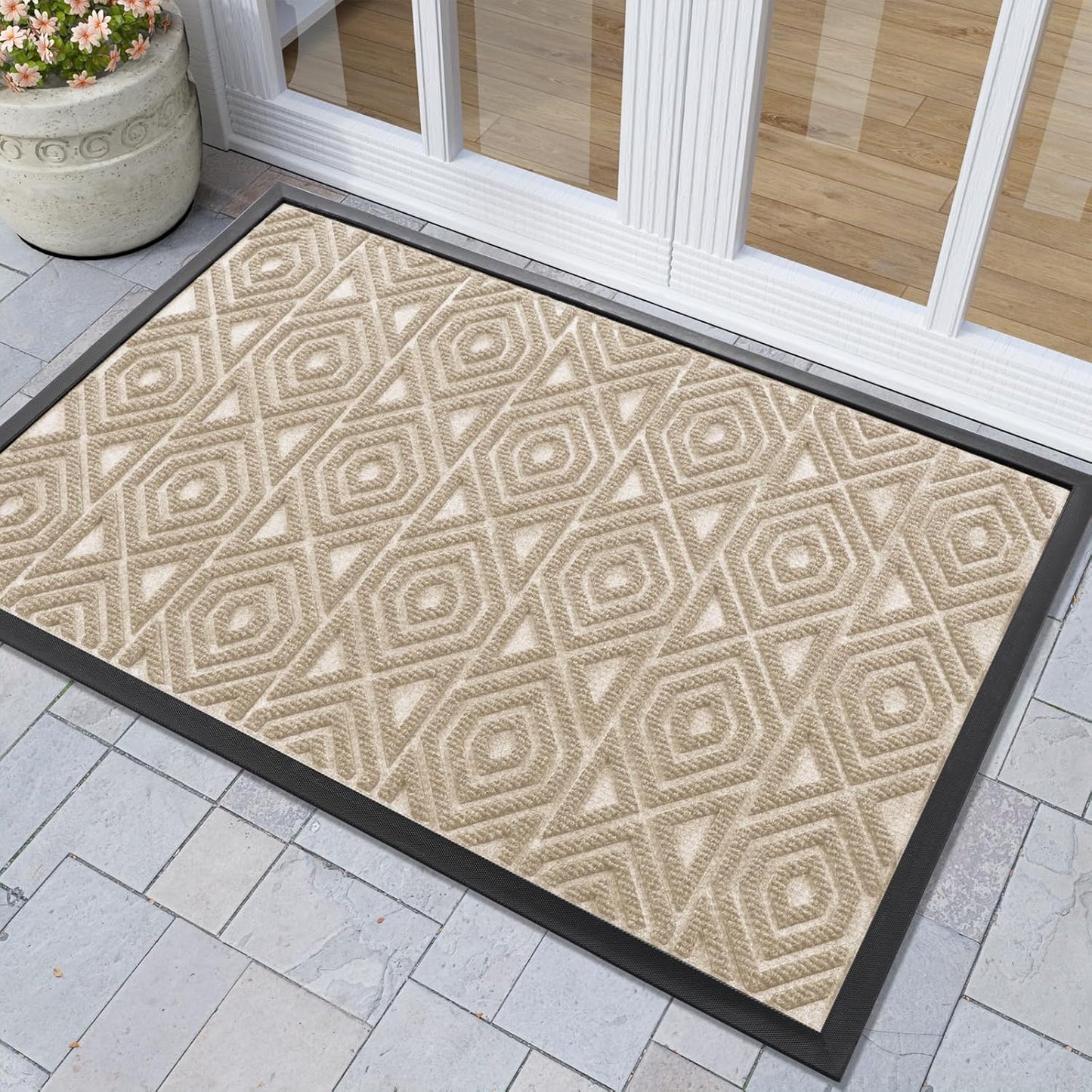 Yimobra Front Door Mat Outside Entrance 29.5x17, Waterproof Heavy Duty Outdoor Mats for Front Door, Non Slip Rubber Entry Mat for Garage Patio Indoor, Grey
