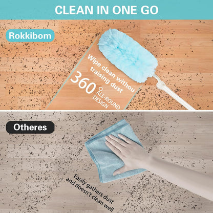 6 ft Heavy Duty Extendable Duster Handle with 50 Refills for Swiffer Duster, 360° Multi-Surface Dusters with 4X Cleaning Power for Home, Ceiling Fans, Windows, Dusting Hard-to-Reach Areas (Orange)