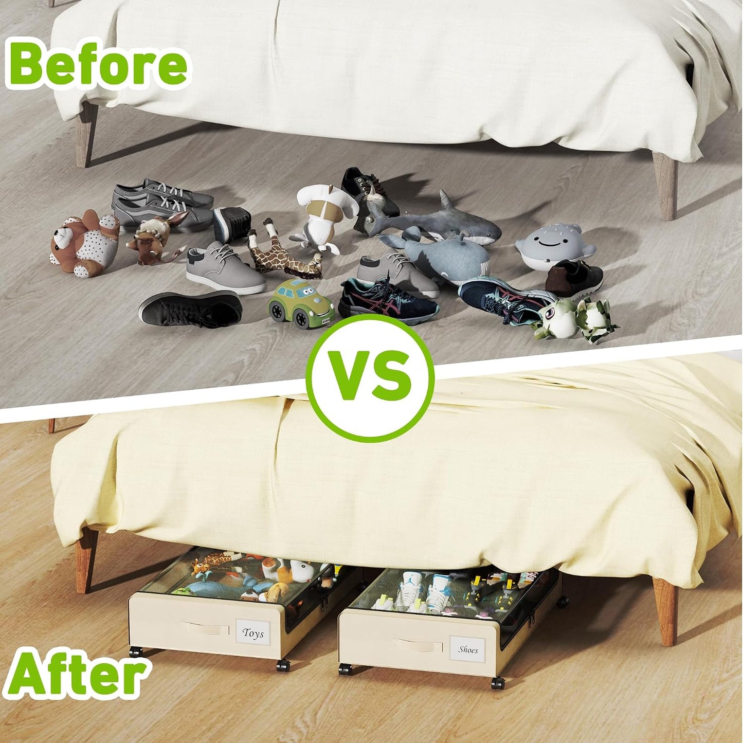 Tututry Under Bed Storage with Wheels, XXL 60L Under the Bed Storage Bins, Underbed Storage Containers with Lids & Label, Rolling Metal Drawer for Shoes, Clothes, Books, Toys (2-Pack Gray)